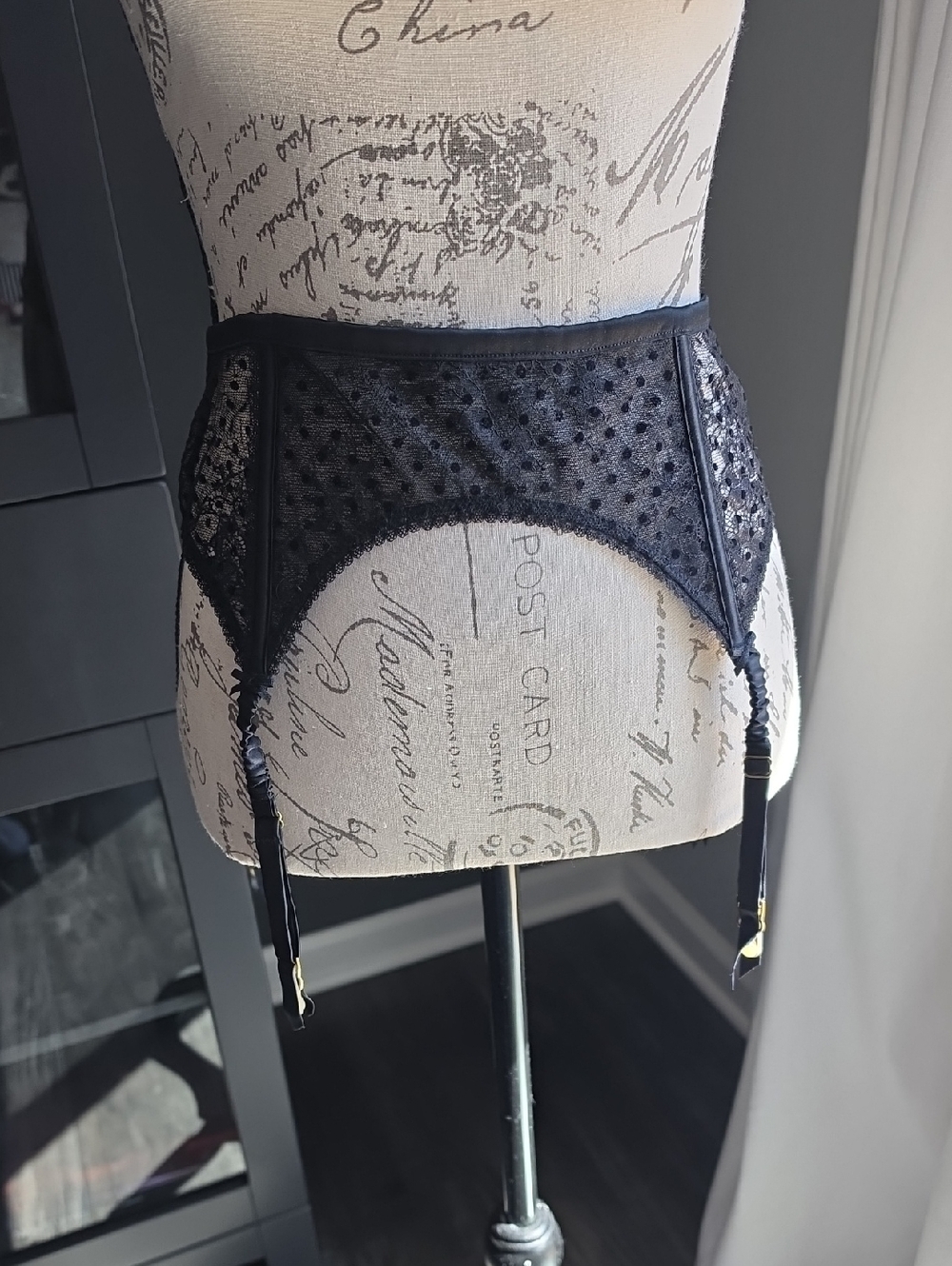 Victoria's Secret Black Sheer Polka Dot Garter Belt